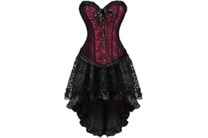YYKSYDPT Women's Luxury Lace Corset Dress Vintage Ruffle Lace Jacquard Corset Dress Suit Sexy Punk Gothic Corset Dress