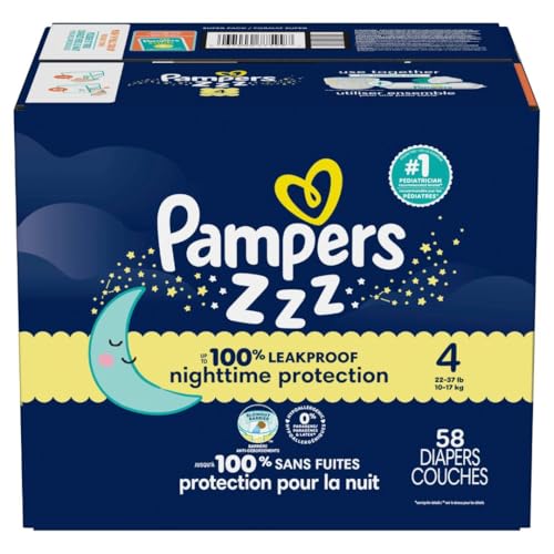 PAMPERS ZZZ OVERNIGHT DIAPERS, SIZE 4 (22-37 LBS), 58 COUNT, NIGHTTIME PROTECTION DISPOSABLE BABY DIAPER, NIGHT TIME LEAK AND SKIN PROTECTION
