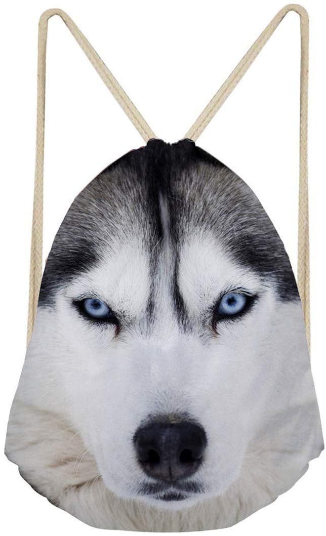Coloranimal White Husky Printing Gym Sack Drawstring Bag Sport Athletic Swim Travel Daily Backpack Shoes Packs Softpacks