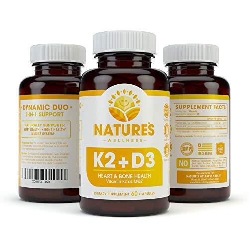 Vitamin K2 (mk7) with D3 Supplement for Best Absorption - 2-in-1 Support for Heart Health and Strong Bones | Vitamin D & K Complex | D3 5000 IU + K2 100 mcg | GMO & Gluten Free - 60 Count