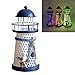 DE-Spark 7.5'' High Color Changing LED Lantern Night Light Metal Vintage Openwork Ocean Lighthouse Wedding Lamp, 1 of 3 Mediterranean Styles, Batteries Included, with Greeting Card, 1 Pcs