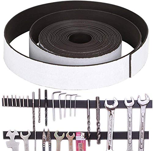 Flexible Magnetic Tape - 1 inch x 10 Feet Magnetic Strip with Strong Self Adhesive - Ideal Magnetic Roll for Craft and DIY Projects - Sticky Magnets for Fridge and Dry Erase Board, Pack of 2