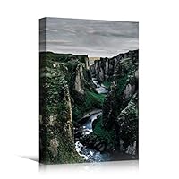 Canvas Wall Art Between Valleys Landscape Multicolor Photography Relax/Calm Traditional Waterfall - 12x18 inches