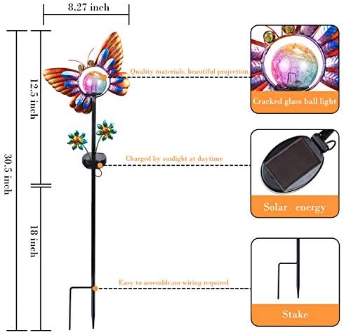 Solar-powered butterfly garden lights in a photo.