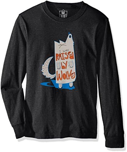 Wes and Willy Big Boys' Graphic Raised by Wolves Long Sleeve Tee, Black Blend, S