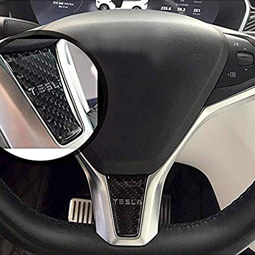 CoolKo Carbon Fiber Steering Wheel Down Black Sticker Modified Decoration Compatible with Model S and Model X [1 Piece] - Thumbnail 7