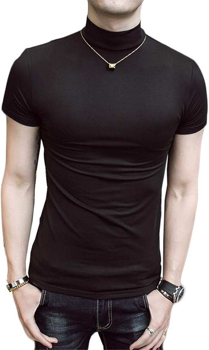 Amazon Angelo Tシャツ インナー トップス 半袖 カットソー ハイネック タートルネック スキニー 防寒 ボア 暖かい 秋 冬 ファッション 厚手 デイリー スウェット 男 シンプル イージー メンズ スリム 細身 カジュアル Tシャツ カットソー 通販