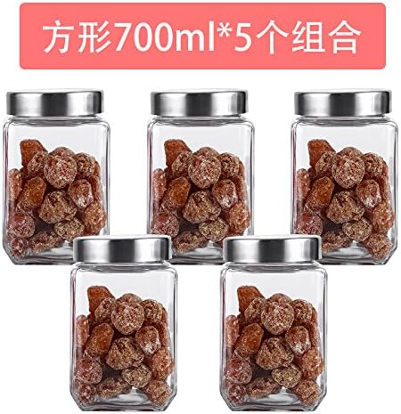 XINGMEI Jar/Glass/seal tank/moistureproof/Glass bottle/dried fruit/grain/storage tank/tea jar/medicine/milk powder/storage bottle/honey bottle,5 square 700ML