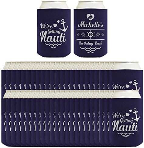 Customized Beer Coolie Getting Nauti Nautical Gift Set 48-pack Customized Can Coolie Navy