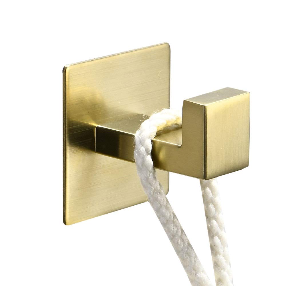 WOMAO Coat Hook Gold Self Adhesive Brushed Sticky Towel Hook for Clothes Wall Door Glass Bathroom Kitchen Toilet SUS 304 Stainless Steel Robe Hook