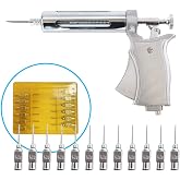 Gebeauty Ree 50ML Livestock Syringe Animal Injection Gun,Adjustable Continuous Injection Gun with 12Pcs Stainless Steel Injection Needles for Horses Cattle Pigs Sheep