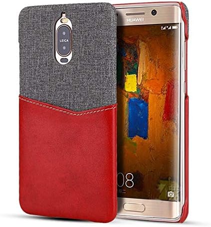 Yonanls Slim Fit Wallet Case for Huawei Mate 9 Pro Shell, Premum Leather + Canvas Fabric Comfortable Leather Case Cover ryjnfghmterba (Color : Red+grey)