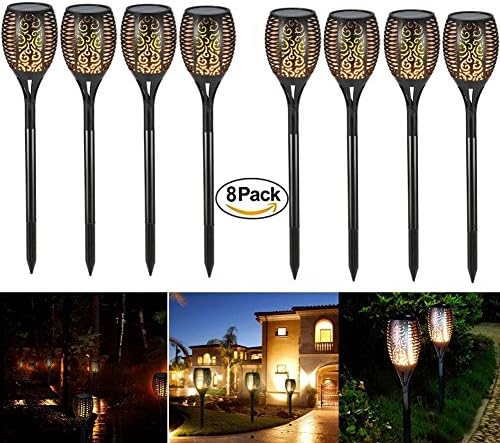 Solar Torch Lights 96 LED Dancing Flame Flickering Lighting Torch Waterproof Outdoor Landscape Decoration Path Lighting Auto On/Off Security Torch Light for Wedding Garden Deck Yard Driveway (8 PACK)