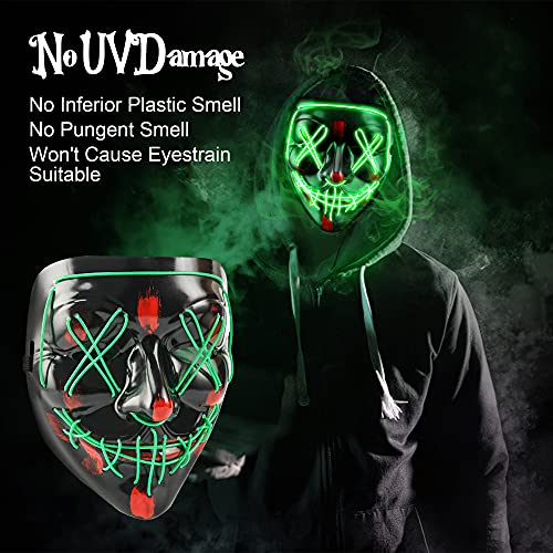 HOPOCO 2 Pack Halloween LED Mask Purge Mask Light-Up Scary Mask for Festival Cosplay Halloween Costume Masquerade Parties, Carnival, Masquerade Mask for Women & Men, Kids & Adult Scary Halloween Mask