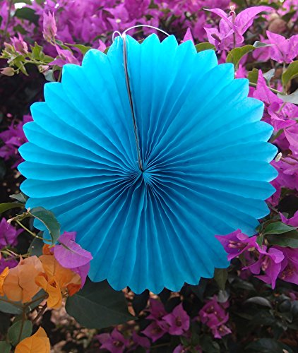 Quasimoon PaperLanternStore.com 12" Turquoise Tissue Paper Flower Rosette Fan Decoration (6 Pack)