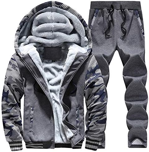 Men's Winter Thick Warm Fleece Long Sleeve Tracksuits Two Pieces Sets Full-Zip Sweat Suit Fur Lined Hoodies Plus Size Set