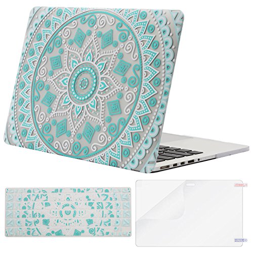 Mosiso Plastic Pattern Hard Case with Keyboard Cover with Screen Protector Only for MacBook Pro Retina 13 Inch No CD-Rom (A1502/A1425, Version 2015/2014/2013/end 2012), Hot Blue&White Mandala