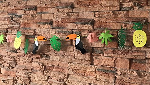 Alemon ALOHA Toucan Bird Tropical Leaves Banner Pennant, Pineapple Party Decorations
