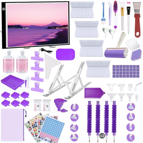 Lenxnmy 247Pcs DIY Diamond Painting Tools Kit with Light Table for Tracing A3, Diamond Art Sealer, Diamond Correction, DIY Craft