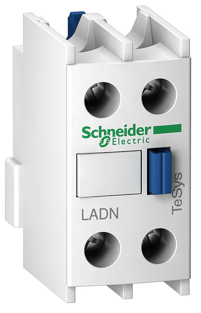 Schneider Electric, Auxiliary contact block, TeSys D, 1NO + 1NC, front mounting, screw clamp terminals, LADN11
