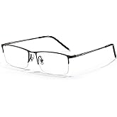 ANRRI Blue Light Glasses Mens Rectangle Semi Rimless Glasses Computer Gaming glasses for men Lightweight Titanium Eyewear