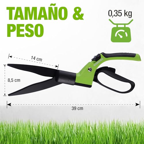 WORKPRO Tijeras Cortacésped Comfort Giratorias 360° para Diestros y Zurdos, Tijeras para Césped con 16 Posiciones de Corte, Mango Antideslizante Ergonómico, para Bordes de Jardín y Césped