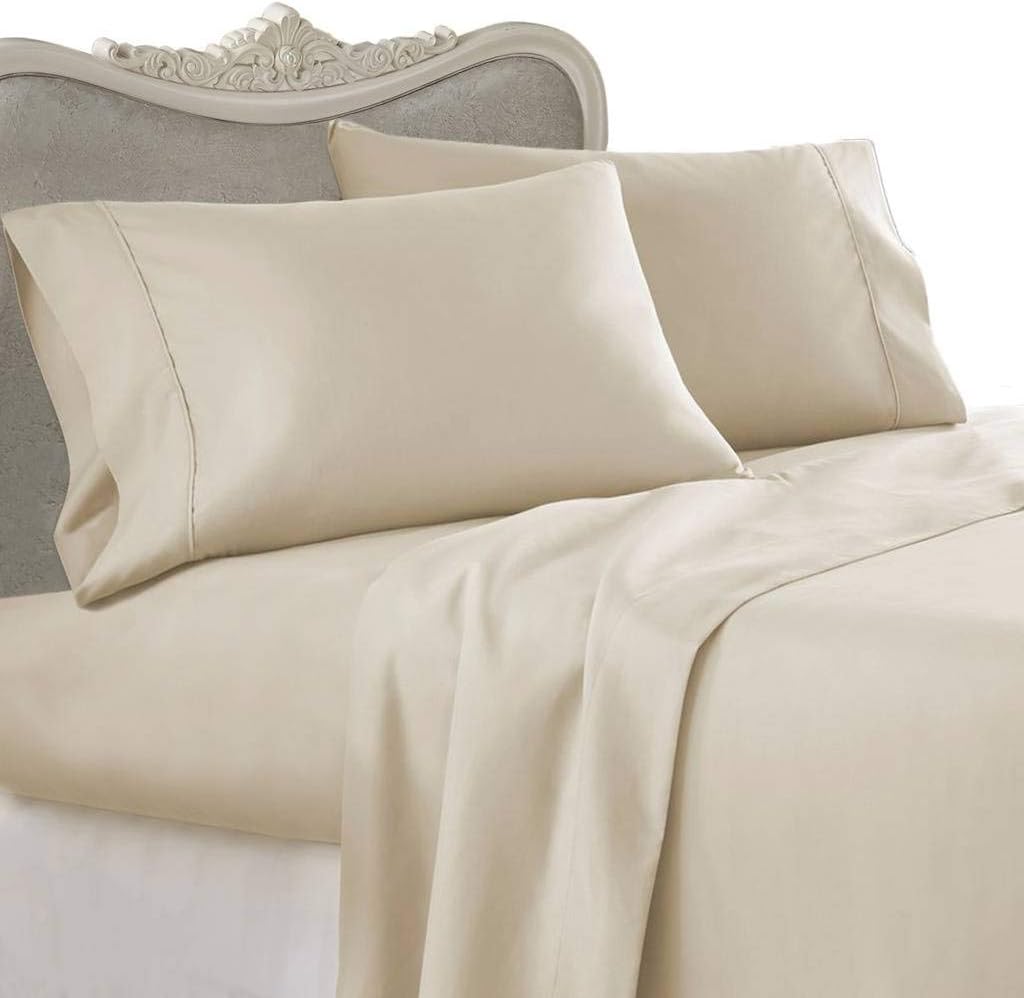 7PC ITALIAN 1200 Thread Count Egyptian Cotton Set - Includes Sheet Set & Duvet Set, California King, Beige Solid, Premium ITALIAN Finish