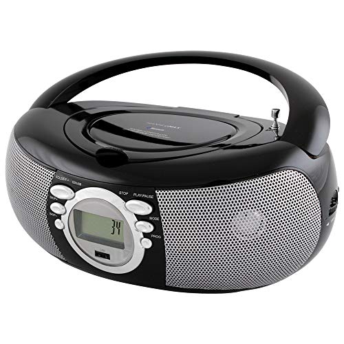 HANNLOMAX HX-321CD Portable CD/MP3 Boombox, AM/FM Radio, Bluetooth, USB Port for MP3 Playback, Aux-in (Black)