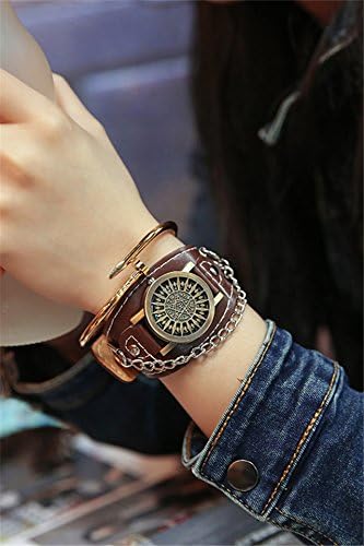 Unique Retro Fashion Belts Woman Gift Table Student Influx Men Women flip Quartz Couple Lover Watch Titan (Coffee Color