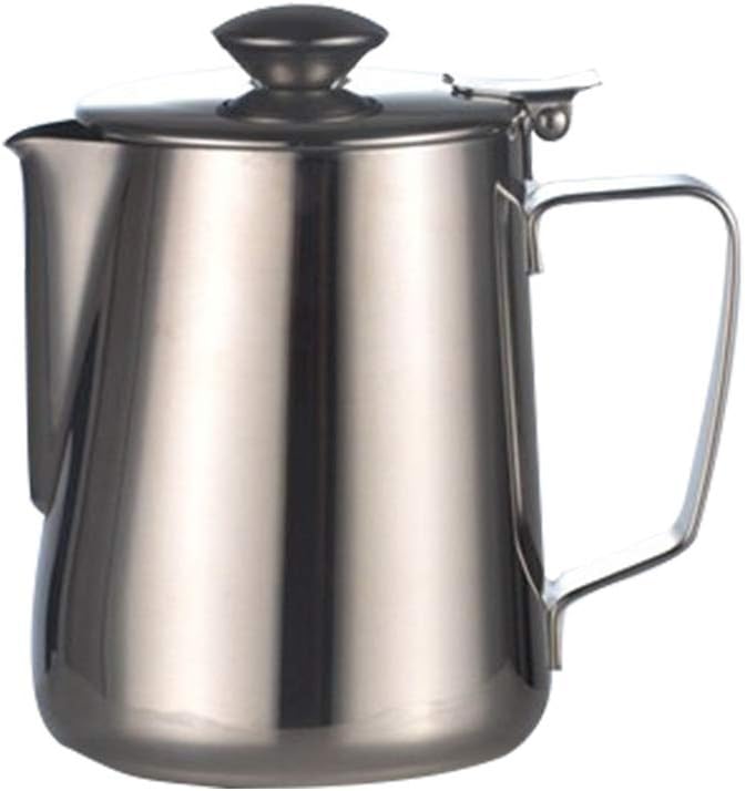 DIYARTS Milk Frothing Pitcher Pot Large Capacity Stainless Steel Coffee Milk Frothing Pitcher Creamer Frothing Cup with Lid (350ML)