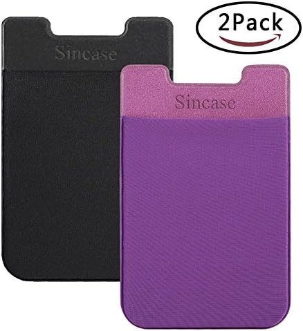 Sincase Ultra Thin Stick-on Stretchy Lycra Cell Phone Pocket Self Adhesive iPhone Wallet Sticker Card Holder for Back of Phone, Samsung, Most Smartphones &amp; Cases, Purple + Black