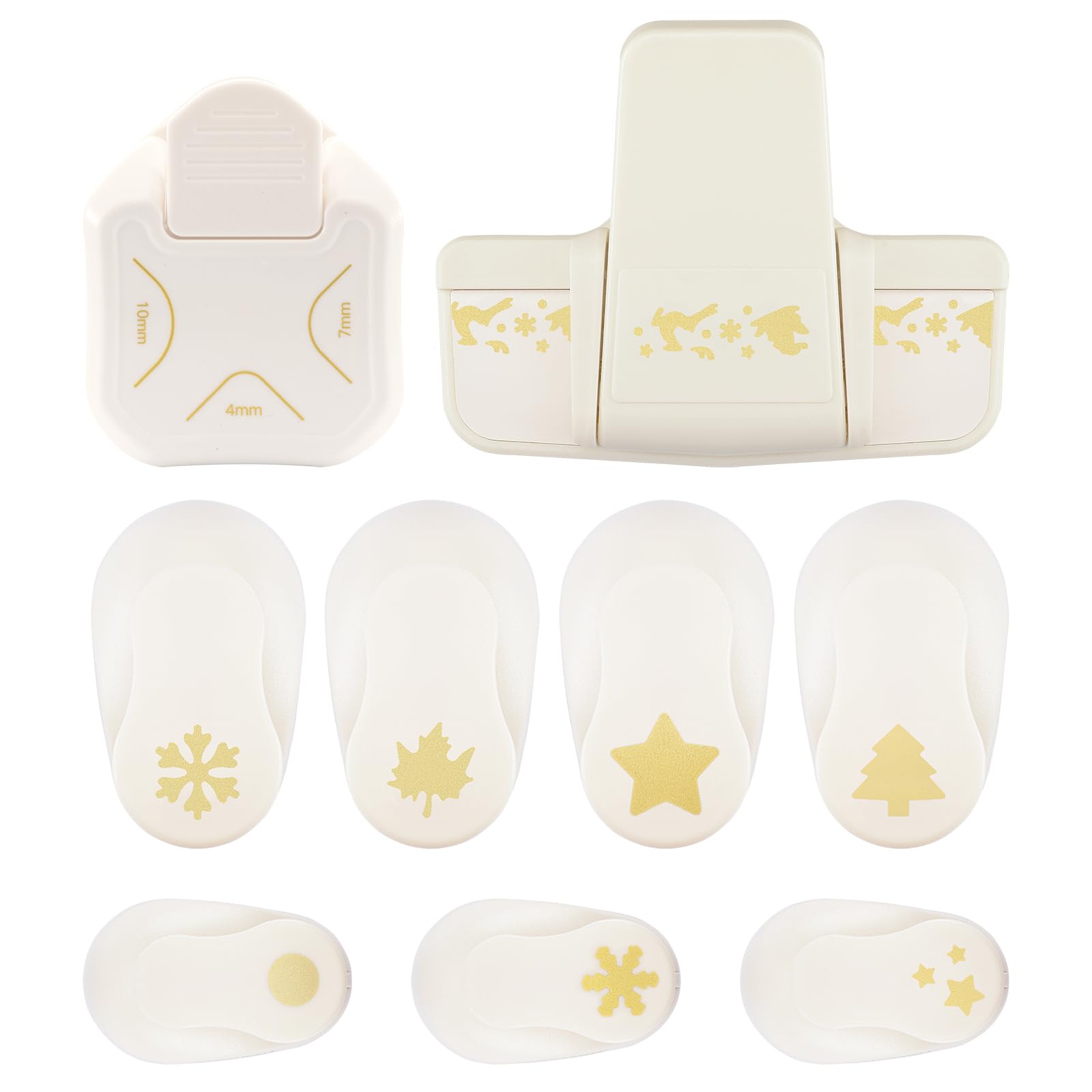 Vaessen Creative Craft Paper Punch - Christmas - 9 Pcs - Various Sizes - Circle Cutter for Crafting and Card Making - Leaf, Circle, Christmas Tree, Snowflakes, Stars — image 1