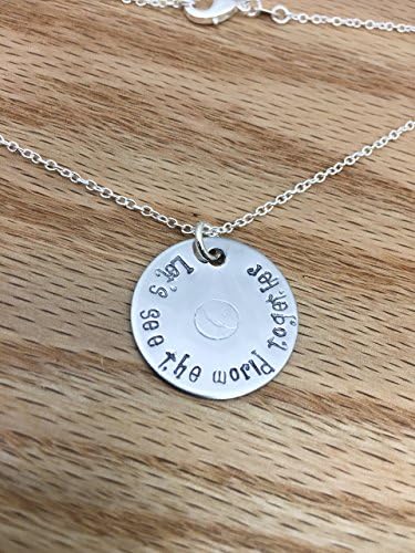 Let's Travel the World Together Inspirational Pendant Hand-Stamped of 316L Surgical Stainless &amp; 925 Sterling Silver AdventureJewelry