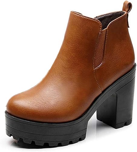 Amazon Florai Jp レディース 厚底靴 ショートブーツ サイドゴア 10cmハイヒール 大きいサイズ ジッパー プラットフォーム コンフォート 滑り止め 通勤 防寒 冬靴 オシャレ シンブル 裏起毛 太ヒール 無地 21 5cm 26 5cm 黒 ブラウン Florai Jp ブーツ ブーティ