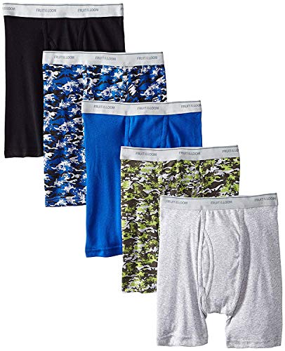 Fruit of the Loom Men's No Ride Up Boxer Brief (XX-Large, Camo and Solid (5-Pack))