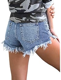 Pantalones cortos de jean para dama de talla media con dobladillo deshilachado y dobladillo crudo