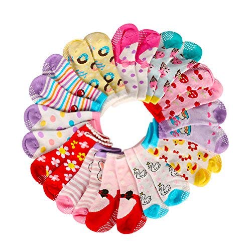 Assorted Non Skid Ankle Cotton Socks Baby Walker Girls Toddler Anti Slip Crew Socks with Grip for 12-36 Month Baby - Thumbnail 7