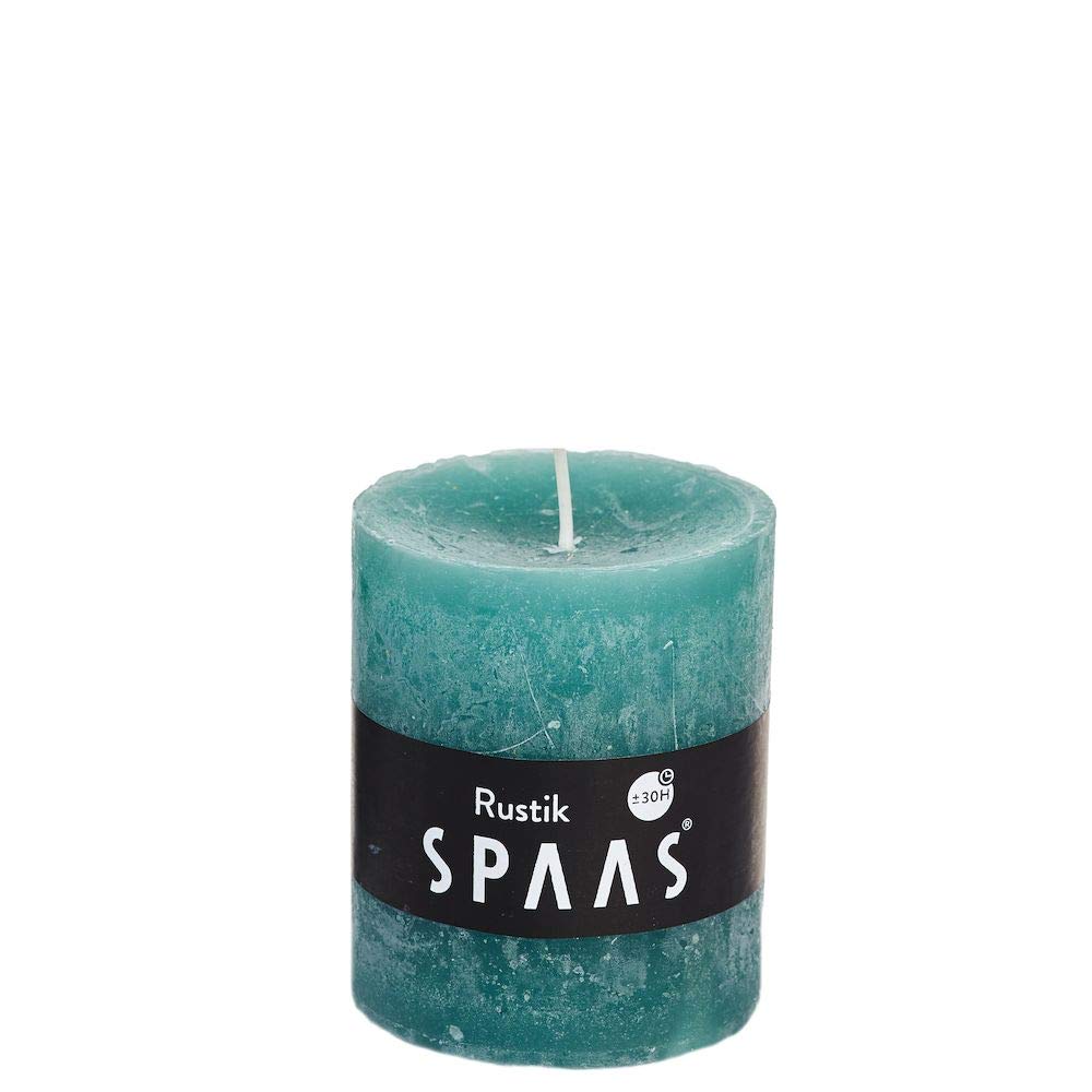 Spaas 8 Rustic Unscented Pillar Candles 68/80 mm, ± 30 Hours, Emerald Green