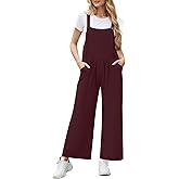 KUOTAI Womens Summer Jumpsuits Casual Wide Leg Overalls with Pocket Adjustable Strap Sleeveless Rompers Beach Vacation Outfit