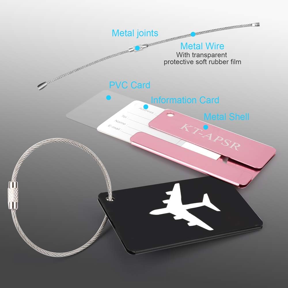 8Pcs KT-APSR Luggage Tags Set with Name ID Card, Upgrade Durable Travel Bags Tags, Metal Suitcase Tags with Strings: Office Products
