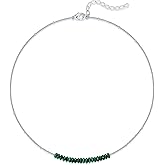 E Beaded Gemstone Choker Necklace for Women, Sterling Silver Boho Bead Chain Necklace Summer Beach Handmade Jewelry Gifts for Her, 16”+ 2”