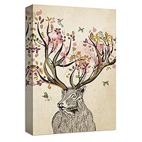 Canvas Wall Art Abstract Elk Beautiful Butterflies Painting Artwork for Home Prints Framed - 12x18 inches