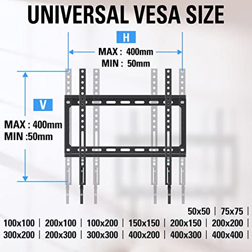 Mounting Dream Fixed TV Wall Bracket Mount Ultra Slim for Most 26-60 inch TVs up to VESA 400x400mm and 45.5 KG, Flat to wall Low Profile TV Bracket MD2361-K-02