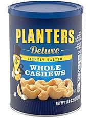 PLANTERS Deluxe Lightly Salted Whole Cashews, 18.25 oz. Resealable Canister - Lightly Salted Cashews & Lightly Salted Nuts - Nutrient Dense Snacks for Adults & Kids - Vegan Snacks, Kosher