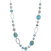 BULINLIN Beaded Long Necklace for Women Silver Sweater Chain Necklace with Crystal Resin Beads, Fashion Jewelry Necklace