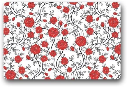 23.6"(L)x15.7"(W),3/16"-Very Cheap Red Rose Floral Print Door Mat Washable Doormat Mat
