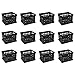 Sterilite Mini Crate, Stackable Plastic Storage Bin with Handles, Organize Home, Garage, Office, School, Dorm Room, Black, 12-Pack