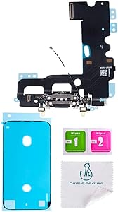 OmniRepairs Charging USB Dock Port Flex Cable Replacement with Microphone and Coaxial Antenna Compatible for iPhone 7 Model (A1660, A1778, A1779, A1780) with Adhesive (Black/Space Grey)