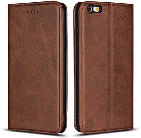 DENDICO Case for Apple iPhone 6 Plus/iPhone 6s Plus, Classic Leather Wallet Case Flip Notebook Style Cover with Magnetic Closure, Card Holders, Stand Feature - Brown