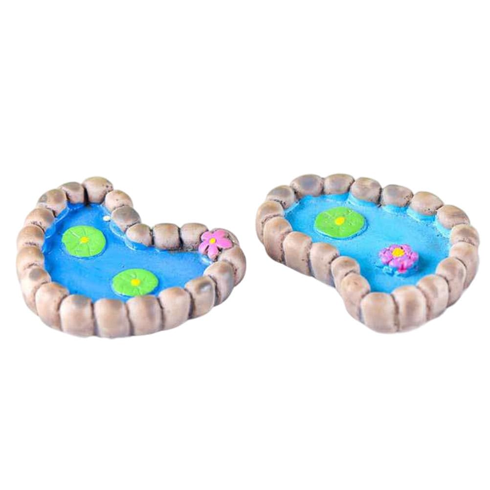 2Pcs Dollhouse Ponds Miniature Lands Garden Mini Patio Pond Outdoor Planter Pots Terrarium Figurines Micro Landscape Pond Outside Planters Desktop Decor